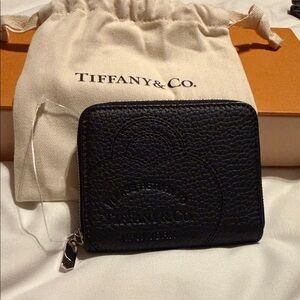 Tiffany & Co. Black Pebbled Leather Zip Card Wallet